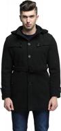 fashciaga men's woolen pea coat with hood and single-breasted closure logo