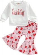 комплект одежды на день святого валентина для маленьких девочек, толстовка с круглым вырезом и расклешенными брюками с расклешенными брюками логотип