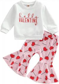 img 4 attached to Toddler Baby Girl Valentine'S Day Outfit Crewneck Sweatshirt Flared Bell Bottom Pants Clothes Set