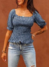 img 3 attached to Stylish EVALESS Blouses: Floral Off Shoulder Square Neck Tops For Women