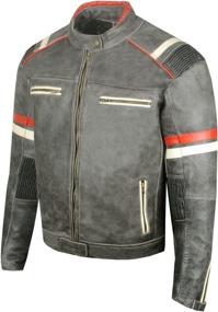 img 3 attached to XL Vintage Cafe Racer Motorcycle Distressed Leather Armor Biker Jacket for Men