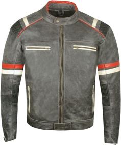 img 4 attached to XL Vintage Cafe Racer Motorcycle Distressed Leather Armor Biker Jacket for Men