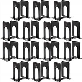 img 4 attached to 14 Pairs Black Metal Bookends, 6X5X6 Inch Nonskid Bulk Holder For Shelves Office Home Kitchen - HappyHapi 28 Pieces