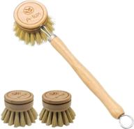 🧽 organic wooden dish brush set: a-1ux eco-friendly bamboo wood & natural bristle tampico fiber washing up brushes with 2 replacement heads – ideal for pot pan dish bowl and kitchen cleaning logo