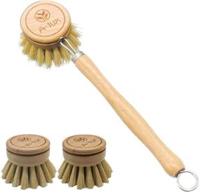 img 4 attached to 🧽 Organic Wooden Dish Brush Set: A-1ux Eco-friendly Bamboo Wood & Natural Bristle Tampico Fiber Washing Up Brushes with 2 Replacement Heads – Ideal for Pot Pan Dish Bowl and Kitchen Cleaning