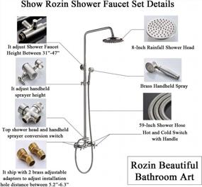 img 3 attached to Brushed Nickel Cross Knobs Mixer Shower Combo Set With 8-Inch Rainfall Shower Head And Handheld Spray From Rozin Bathroom