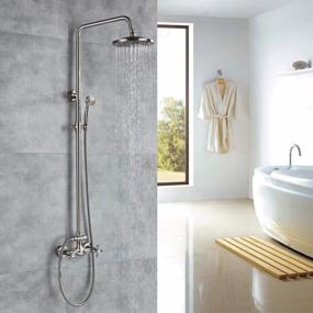 img 2 attached to Brushed Nickel Cross Knobs Mixer Shower Combo Set With 8-Inch Rainfall Shower Head And Handheld Spray From Rozin Bathroom