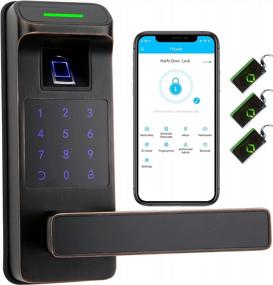img 4 attached to Aged Bronze Smart Door Lock With Touchscreen Keypad, Fingerprint And Keyless Entry - 5 In 1 Reversible Handle Electronic Digital Lock