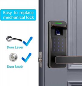 img 1 attached to Aged Bronze Smart Door Lock With Touchscreen Keypad, Fingerprint And Keyless Entry - 5 In 1 Reversible Handle Electronic Digital Lock