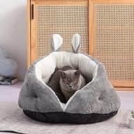 akewell fleece cat bed: cozy winter cave with cute rabbit ears for kittens - 23 inches gray, super warm & soft - machine washable cat cuddle house logo