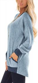 img 3 attached to Женская толстовка с цветными блоками и длинными рукавами, туника с карманами, свободная блузка, рубашка