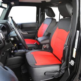 img 2 attached to Oasis Auto 2018-2022 Wrangler JL 4 Door Custom Black & Red Leather Seat Covers - No Rear Cup Holder Included