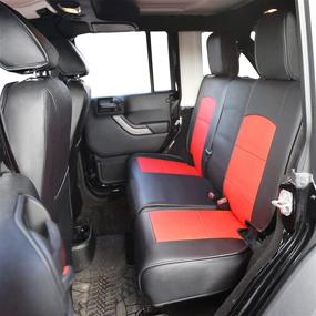 img 1 attached to Oasis Auto 2018-2022 Wrangler JL 4 Door Custom Black & Red Leather Seat Covers - No Rear Cup Holder Included