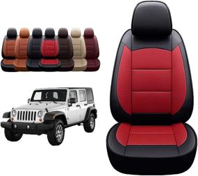 img 4 attached to Oasis Auto 2018-2022 Wrangler JL 4 Door Custom Black & Red Leather Seat Covers - No Rear Cup Holder Included