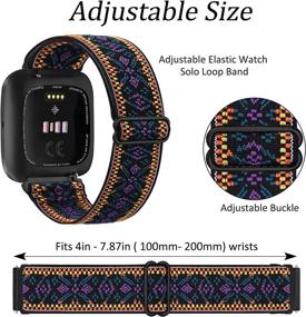 img 2 attached to 👉 2-Pack Adjustable Elastic Bands for Fitbit Versa 2 / Versa/Versa Lite/Versa SE – Women Men, Nylon Sport Stretchy Wristband (Fashion Purple+Black)