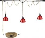 emliviar modern 3-light plug-in chandelier with twisted hemp rope and red finish for kitchen island, bedroom - yce240-3 red logo