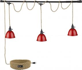img 4 attached to Emliviar Modern 3-Light Plug-In Chandelier With Twisted Hemp Rope And Red Finish For Kitchen Island, Bedroom - YCE240-3 RED
