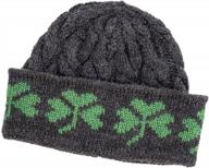 stay warm in style with saol's 100% merino wool shamrock knit beanie for men - made in ireland logo