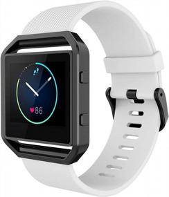 img 3 attached to Fitbit Blaze Smartwatch Replacement Band - Simpeak Sport Silicone Wristband With Metal Frame For Men & Women (Large, White Band + Black Frame)