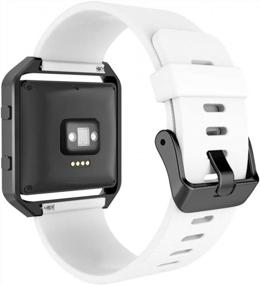 img 2 attached to Сменный ремешок для смарт-часов Fitbit Blaze - спортивный силиконовый браслет Simpeak с металлическим каркасом для мужчин и женщин (большой, белый ремешок + черный каркас)