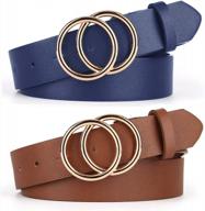 women's jeans belts with double o-ring buckle and faux leather - pack of 2 logo