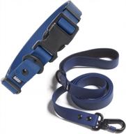 navy waterproof dog collar and leash bundle with odor-proof, adjustable design - perfect for walking gear from barkbox - size large logo