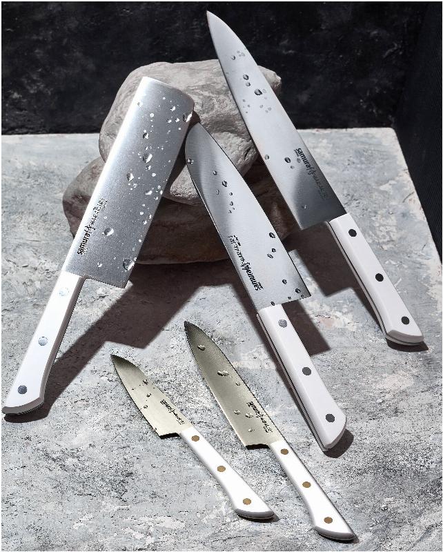 Samura Japan: Harakiri series. A kitchen knife suitable for domestic use,  the knife is made of Japanese stainless steel. The size of the blade is  17.5 cm and the overall length is