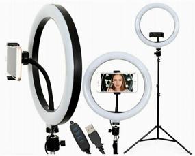 img 2 attached to Annular LED lamp "M-33" cm with 210 cm tripod / 3 light mode: warm, cold, mixed / selfie ring with remote and holder