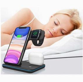 img 2 attached to 3 in 1 Wireless Charging Dock for Portable Charging of Phones, Smart Watches and Headphones (Black)