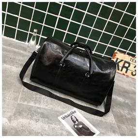 img 2 attached to Travel bag Vintage Bags (Black) leather women's men's sports shoulder bag for fitness carry-on eco-leather
