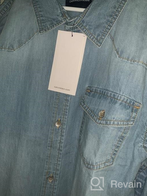 img 1 attached to Calvin Klein Boys' XL (18/20) Denim Button-Down Shirt with Functional Chest Pocket in Bleachout review by Jason Daves