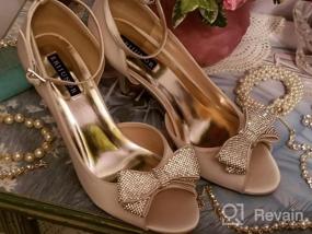 img 8 attached to Стильные и удобные женские туфли на среднем каблуке с ринестонами, бантиками и открытым носком - идеальны для свадеб и вечеринок!