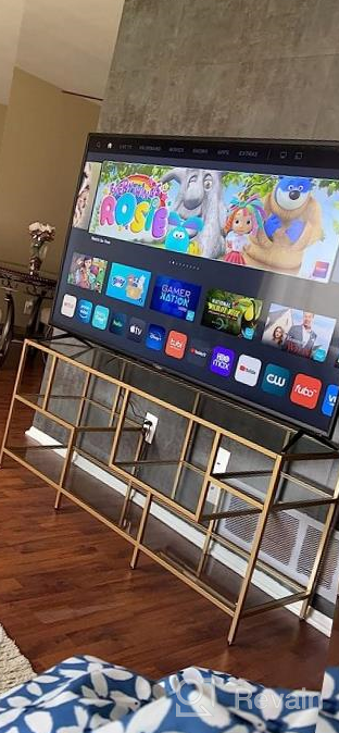 img 1 attached to Brass Deveraux TV Stand With Glass Shelves For 65" TVs review by Billy Dotie