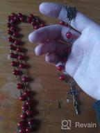 img 1 attached to Pingyongchang Deep Red Crystal Beads Rosary Necklace - Catholic Prayer Jerusalem Holy Soil Medal Cross - Holy Land Antique Religious Rosaries Beads Collection review by Andy Kucrud