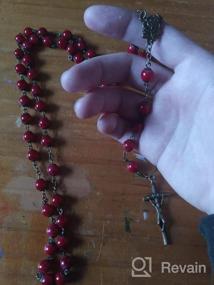 img 2 attached to Pingyongchang Deep Red Crystal Beads Rosary Necklace - Catholic Prayer Jerusalem Holy Soil Medal Cross - Holy Land Antique Religious Rosaries Beads Collection