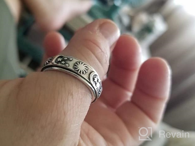 img 1 attached to 925 Sterling Silver Spinner Fidget Ring With 18K White Gold Plating - Celtic Floral Moon Star Design For Anxiety Relief - Embossed Band Ring For Women And Men By Milacolato review by Akane Rajakumar