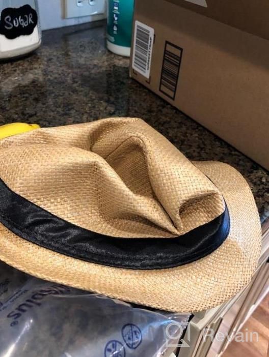 img 1 attached to FALETO Unisex Summer Panama Straw Fedora Hat: Short Brim Beach Sun Cap For Classic Style review by Jessica Hernandez