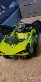 img 6 attached to Kidzone Kids Electric Ride на 12-вольтовой лицензированной спортивной машине Lamborghini Sian Roadster с питанием от батареи с 2 скоростями, родительским контролем, звуковой системой, светодиодными фарами и гидравлическими дверями - красный