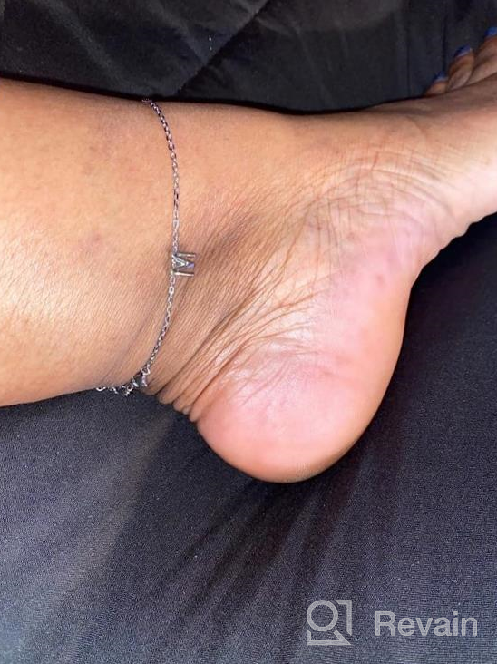 img 1 attached to Sterling Silver Initial Anklet For Women, A-Z Letter Layer Wear Handmade Jewelry Gift - Flower/Figaro/Cuban Link/Herringbone Chain Summer Beach Ankle Bracelets review by Paul Vanlaere
