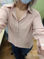 img 1 attached to OMSJ Women Button Down Shirts Long Sleeve Chiffon Office V Neck Casual Business Blouses Tops review by Doug Ellingson