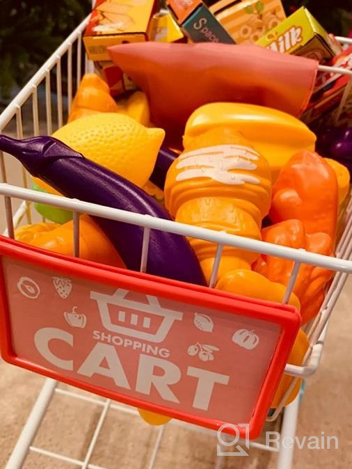 img 1 attached to Sturdy Kids Shopping Cart Trolley With 46 PCS Of Pretend Play Food, Ideal For Role Play And Educational Play Kitchen Activities, Perfect Toy For Boys And Girls review by George Marquez