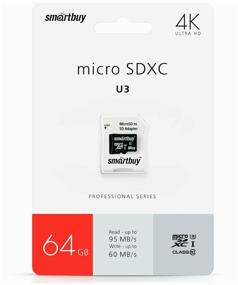 img 2 attached to SmartBuy Professional Series microSDXC 64GB Class 10, V30, A1, UHS-I U3, R/W 95/60MB/s Memory Card, SD Adapter, 1pc, Black