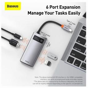 img 2 attached to USB-концентратор Baseus Metal Gleam Series 6-in-1 (CAHUB-CW0G), USB Type-C - 3×USB3.0, HDMI, USB Type-C, RJ45, Space Grey