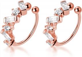 img 4 attached to 925 Sterling Silver CZ Small Hoop Earrings For Women Teen Girls No Piercing Cartilage Cuff Earrings