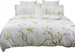 img 2 attached to Refresh Your Bedroom With FADFAY White Floral Duvet Cover Set - 100% Cotton Farmhouse Bedding For A Cozy Night'S Sleep - Queen Size