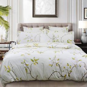 img 4 attached to Освежите свою спальню с помощью комплекта пододеяльников FADFAY с белым цветочным принтом. Постельное белье из 100 % хлопка для уютного ночного сна.
