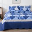 vivilinen quilted bedspread coverlet set 3 piece queen size blue patchwork reversible print quilt sets lightweight vintage floral bedding cover with 2 pillow shams,90" x 98 logo