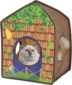 img 2 attached to Kitty Safari Pop-up Hut Play House - Cat Cube, Kennel, Bed & Jungle Cat House