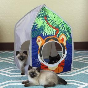 img 1 attached to Kitty Safari Pop-up Hut Play House - Cat Cube, Kennel, Bed & Jungle Cat House