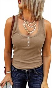 img 4 attached to Women'S Ribbed Knit Tank Tops With Henley Button Detailing And Racerback, Sleeveless Basic Camis For Versatile Styling - Yacooh